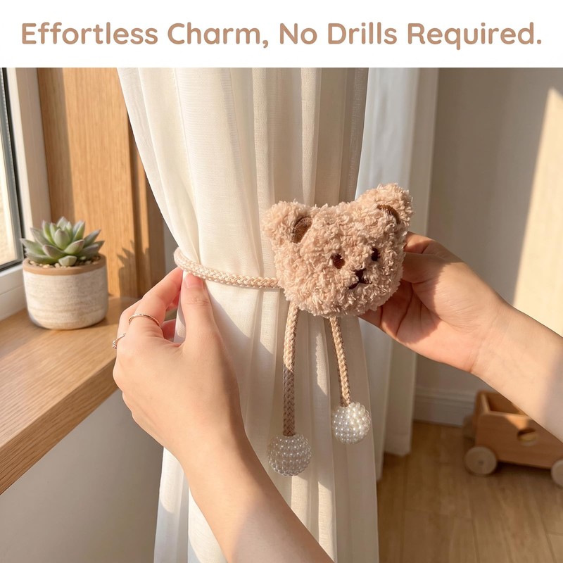 Magnetic Curtain Tie Backs Buckles Little Bear, 2 Pieces