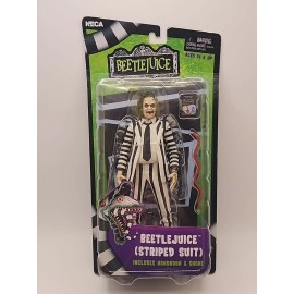 NECA NIP NECA Beetlejuice Striped Suit 7" Action Figure w/Handbook & Snake, Sealed