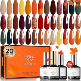 Modelones 24Pcs Uv Nagellack Set, 20 Farben Gel Nagellack Set mit Base Coat und Top Coat