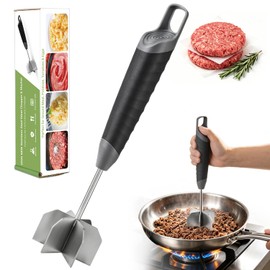 304 Stainless Steel Meat Chopper, Goldusk 10 Inch Heat Resistant Meat Masher Ground Beef Chopper Tool with Thumb Rest Top & Ergonomic Non-Slip Handle, Hamburger Smasher Tool, Dishwasher Safe
