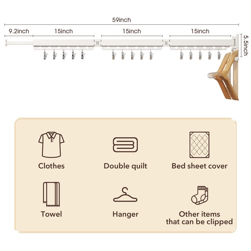 ZdwCyl Wall Mounted Clothes Hanger,Clothes Drying Rack,Laundry Rack Wall Mount,Drying