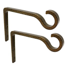 QIEGL Hanging Plant Bracket 6inch Metal Plant Hook Shepherds Hook Decorative Wall Plant Hanger for Hanging Lanterns, Bird Feeder, Flower Basket, Home Decor Indoor & Outdoor (2, Gold Hammertone)