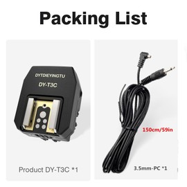 DYTDIEYINGTU DY-T3C for Canon Camera Flash Hot Shoe Adapter Mount Top-Mounted Expansion Accessory: Multi-Flash synchronous Shooting with Cable Converter (DY-T3C 1PCS + PC Cable 1PCS)