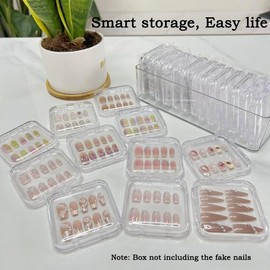 LongChou 12Pcs Press on Nail Storage Boxes - Nail Art Acrylic Display Case Packaging Box with Double Sided Adhesive Tape for Nail Organizer (1 Organizer +12 Boxes)