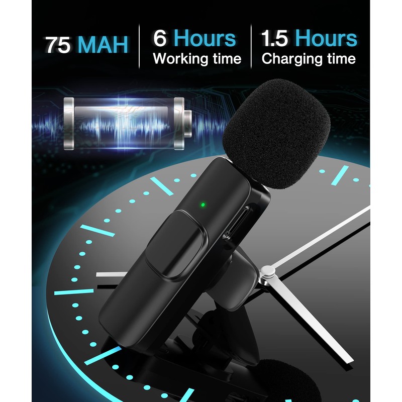 Wireless Lavalier Microphone for Android/iPhone/Computer/Laptop, Wireless Mic for iPhone 13