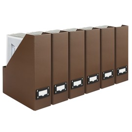 BLU MONACO Organization with Set of 6 Foldable Brown Magazine File Holder with Brown Label