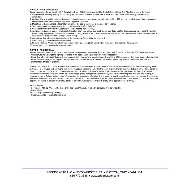 Speedokote White Peelable Spray Booth Wall Coating, Snow Storm, SMR-PWC-W,