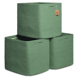 NaturalCozy 13x15x13 Kallax Storage Cubes Bins, 3 Pack | Cotton Rope Cube Storage Bin Woven Baskets for Organizing | Kallax Insert Storage Baskets for Shelves Organizer, Kids Toy, Closet Baby Nursery