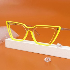 Zeelool Stylish Acetate Oversized Cat Eye Glasses for Women with Non-prescription Clear Lens Yosef WA609979-04 Yellow