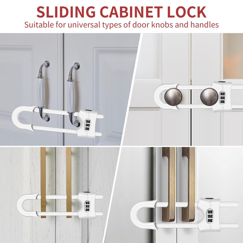 Reusable Cabinet Locks, Child Lock Sliding Cabinet Lock, U-Shape Adjustable