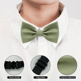 BEWDIO Sage Green Baby Bow Tie, Solid Pre Tied Bow Ties for Boys Toddler Adjustable Kids Bowties for Wedding Party (58-09)