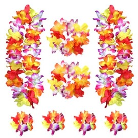 BEBAOVO Hawaiian Leis Set - Hawaiian Luau Flower Leis Headband Necklaces Bracelets for Hawaii Luau Party Favors Decoration (Multi Colors)