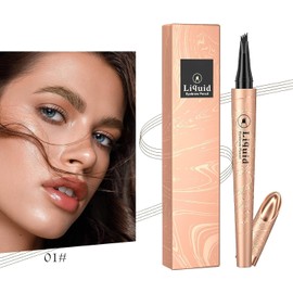 Liquid Eyebrow Pen, Microblading Black Eyebrow Pencil, Waterproof Microblading Eye Brow Makeup Tool with Fork Tip Long-lasting, Easy to Color Natural Looking Brow Tint Makeup(01#Light Coffee)