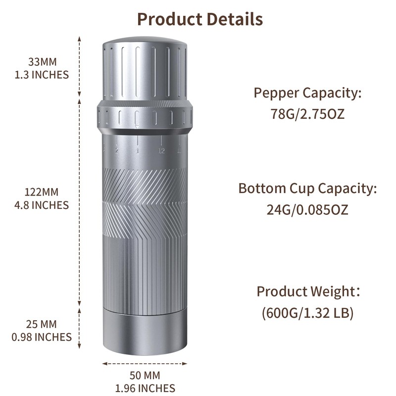 Luvan Professional Grade Pepper Grinder,External Adjustable Coarseness Manual Pepper Mill