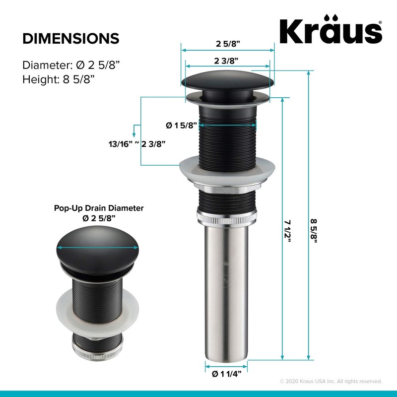 KRAUS Pop-Up Drain in Matte Black, PU-10MB