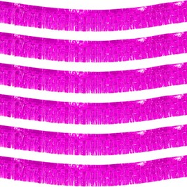 We Moment 6 Pack 10 Feet Hot Pink Foil Fringe Garland Streamers Metallic Tinsel Banner Wall Hanging Fringe Curtain Glitter Backdrop Banner for Parade Floats Birthday Bachelorette Pink Decorations