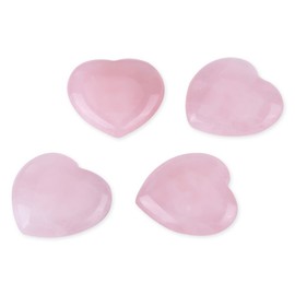 4 Pieces Healing Crystal Rose Quartz Carved Heart-Shaped Pink Stone Reiki Balancing Semi-Precious Stone Decor