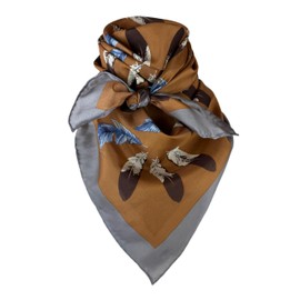 Wyoming Traders Frontier Calico Cowboy Wild Rag 100% Silk Scarf Bandana 34.5" (Tan Feathers)