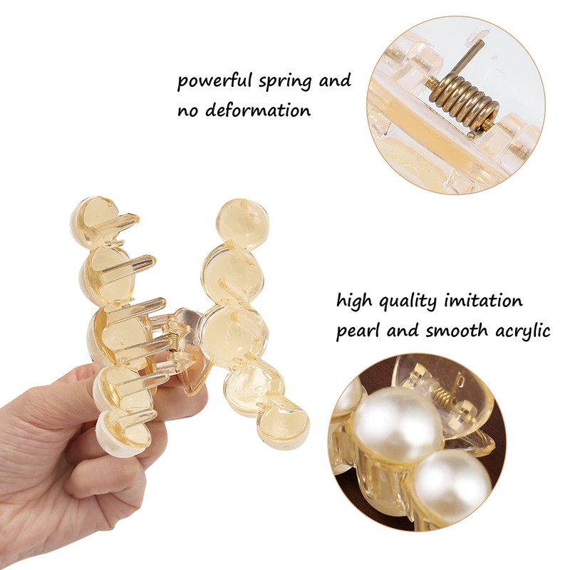 Mehayi Mehayi 4 PCS Large Pearl Hair Claw Clips for