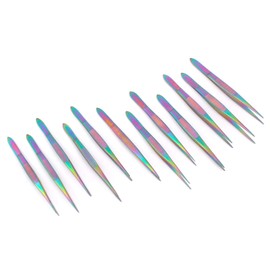 OdontoMed2011 Lot of 12 Pieces Splinter Forceps Fine Point 4.5" Multi Color Rainbow Stainless Steel Forceps 4 1/2" ODM