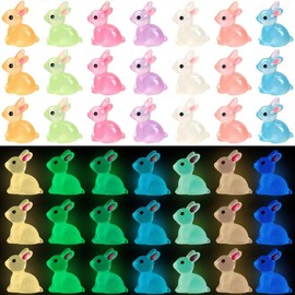 Enyoir 70pcs Mini Rabbits, 7 Colors Luminous Small Rabbits Figures Glow in Dark Resin Tiny Plastic Animals Bulk for Aquarium Dollhouse Fairy Garden Landscape DIY Decoration