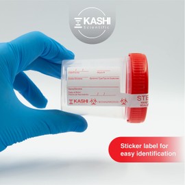 Kashi Scientific Sterile Specimen Cup w/Lid Urine Collection Container with Secure Seal Individually Wrapped for Urine or Semen Collection, Disposable Pee Cup w/Safety Label, 4oz (250)