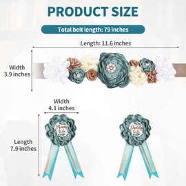 3pcs Teddy Bear Mommy to Be Sash, Mommy and Daddy to Be Pins Corsage, Maternity Sash Belt for Baby Shower, Maternity Photography Props, Souvenir Gifts, Baby Shower Decorations (Green)