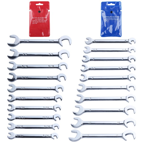 INJOYTEC Super-Thin Mini Double Open End Wrench Set - 20-Piece