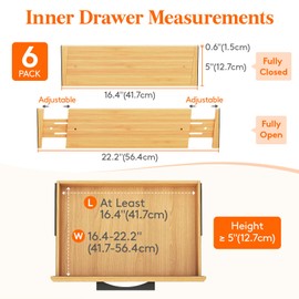 Lifewit 6 Pack Drawer Dividers Bamboo 5" High, 16-22" Adjustable Clothes Drawer Organizers, Expandable Dresser Separators in Bedroom/Bathroom/Kitchen/Office Organization and Storage