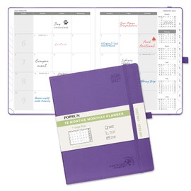 POPRUN Monthly Planner 2026-2027 (Large- 8.5" x 10.5" Soft Cover), 18-Month Calendar Book (Jan.2026 - Jun. 2027), Calendar Planner with Monthly Tabs & Pocket, 100 GSM Paper - Purple