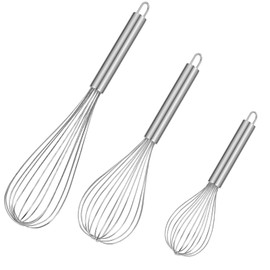 kisuwye Kisuwye Metal Whisks for Cooking Stainless Steel Whisk Set 3 Pack Wisking Tool Balloon Wisk 8" 10" 12" Wire Whisk for Baking, Whisking, Mixing, Blending