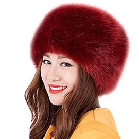 cl2046 Women Winter Faux Fur Russian Cossack Style Hat (red)