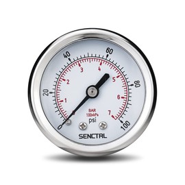 SENCTRL 0-100 Psi Pressure Gauge, 2" Dial Size, 1/4 NPT Back Mount, Waterproof, Stainless Steel Case, for Water Filter Well Pump Air Tire Low Pressure Test