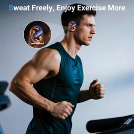 Renmou for Wireless Earbuds,Sport Bluetooth 5.4 Headphones,Over Ear Buds with Deep Bass Sound,60H Playtime Clear Calls Earphones Redesigned Comfort Fit with Earhooks for Running,Meeting,Workout-Blue
