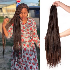 Pre Looped Crochet Box Braids Ombre Brown Goddess Box Braids Crochet Hair 40 Inch 7 Packs Box Braid Synthetic Crochet Braids for Black Women (T30, 40 Inch (Pack of 7))