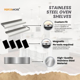 Performore Stainless Steel Oven Storage Shelf 15.5x3.75x2 – 2-Piece Interlocking Design, Space-Saving Kitchen Organizer w/ 4 Magnetic Feet & Protective Film – Versatile Storage for Oven, Pantry & More