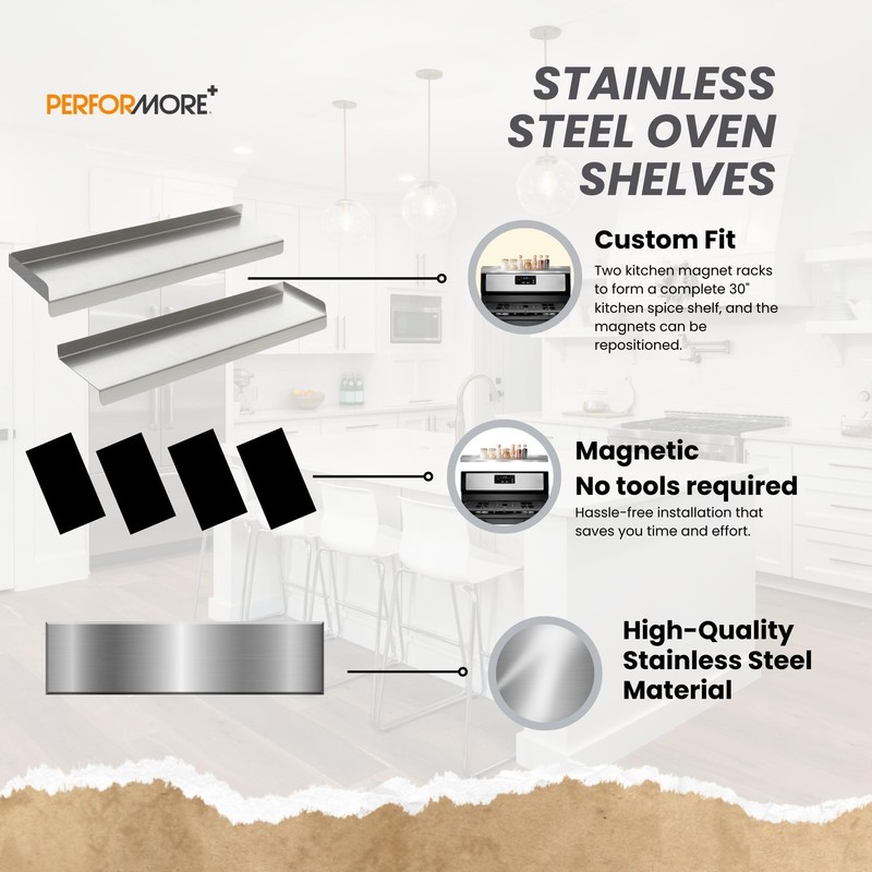 Performore Stainless Steel Oven Storage Shelf 15.5x3.75x2 – 2-Piece Interlocking