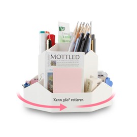 IOO6Z8SY Rotating Pen Holder - 360° Rotating Desk Organiser with 9 Compartments, Multifunctional Pen Organiser for Office, School and Home, White