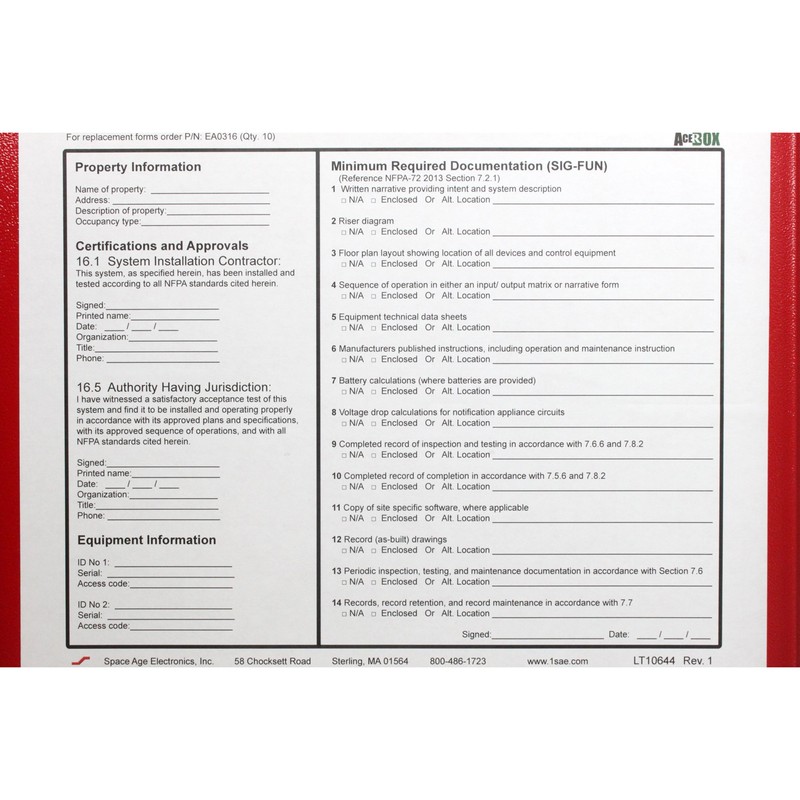 Space Age Electronics SSU00689 SRD System Record Documents, Locking, Red