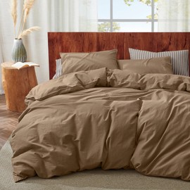 OnlySet 3Pcs Organic Linen Duvet Cover King Size, 100% French Linen from Normandy, Soft & Durable Brown Bedding Set Comforter Cover with 2 Pillowcases, 1 Duvet Cover with Zipper