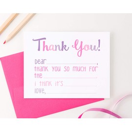 FLAT Note Cards for Girls, Fill In Stationary for Girls. Fill In the Blank Thank You Cards for Girls, Your Choice of Colors and Quantity