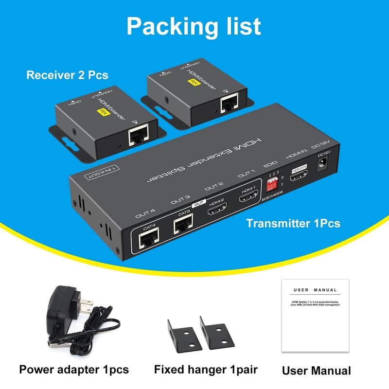 VPFET HDMI Extender Splitter 1 in 2 Out Over Cat5e