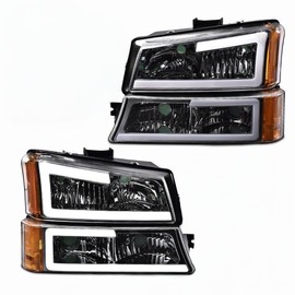 ANDPLAY LED DRL headlights,Compatible with 2003 2004 2005 2006 Chevy Silverado Avalanche 1500 2500 3500 bumper Headlamp,Clear lens Chrome Housing Amber Reflector