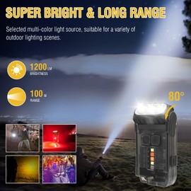 BORUIT V15 LED Small Powerful EDC Flashlight with Warm White Red Light,Bright 1200LM USB C Rechargeable 10 Modes Mini Pocket Keychain Flash Light with Clip,IP67 Waterproof,80°Head Swivels,Tail Magnet | BORUIT