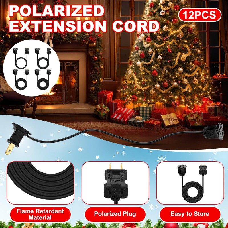 12 Pack 2 Prong Extension Cords, 3ft 6ft 9ft 12ft,