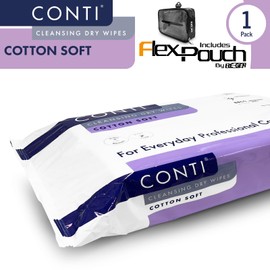 RE-GEN FlexPouch Dry Wipe Dispenser & Conti Cotton Soft 30x28cm Patient Cleansing Wipes, 1 Pack | Professional Personal Care Wipes | Ideal for Home Care & Hospitals | Adult Incontenance Aid