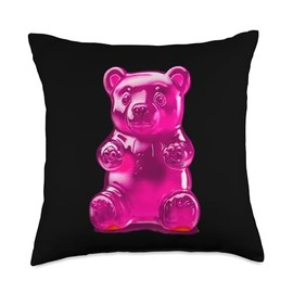 Cute Colorful Gummy Bear Lover Artwork Pink Gummy Bear Throw Pillow, 18x18, Multicolor