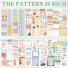 Pegatinas de agenda estética, 24 hojas/más de 1700 años bohemios, lindas pegatinas para agenda diaria, accesorios perfectos para planificar o decorar planificadores, diarios y calendarios