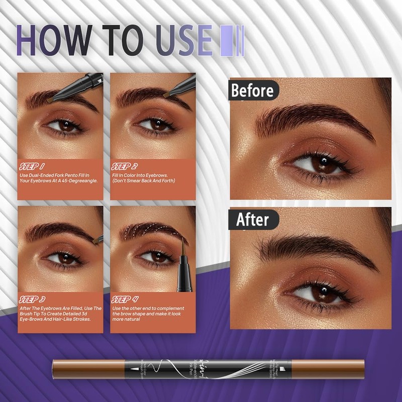 Pinkiou Microblading Eyebrow Pen, 2-In-1 Waterproof Eyebrow Pen, Dual-Ended Eyebrow