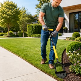 42-Inch Half Moon Lawn Edger – Serrated Steel Manual Border Edging Tool with T-Handle & Wide Foot Platform